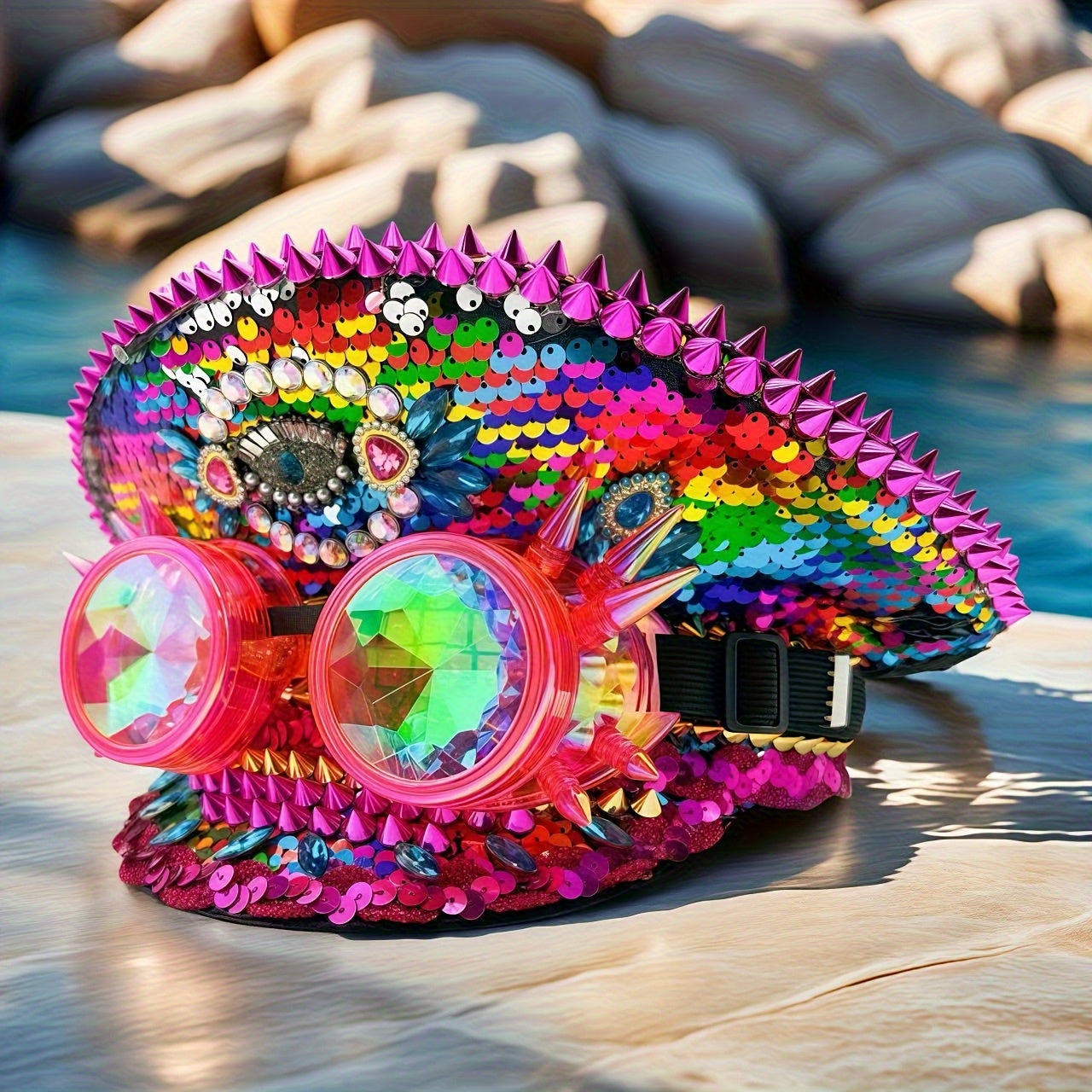 HONGLUAN Steampunk Rhinestone Captain Hat with Goggles