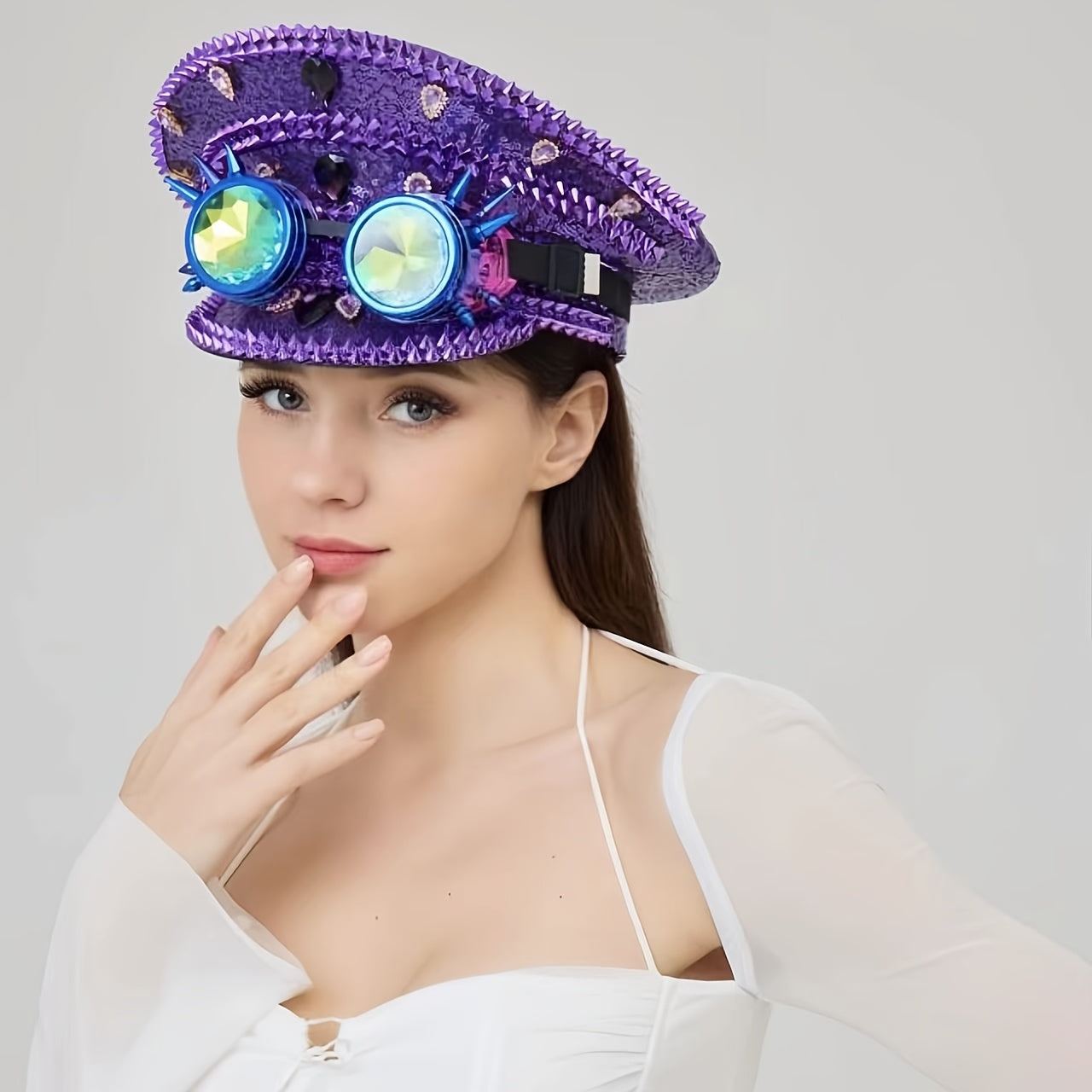 Purple Steampunk-Style Decorative hat & Goggles