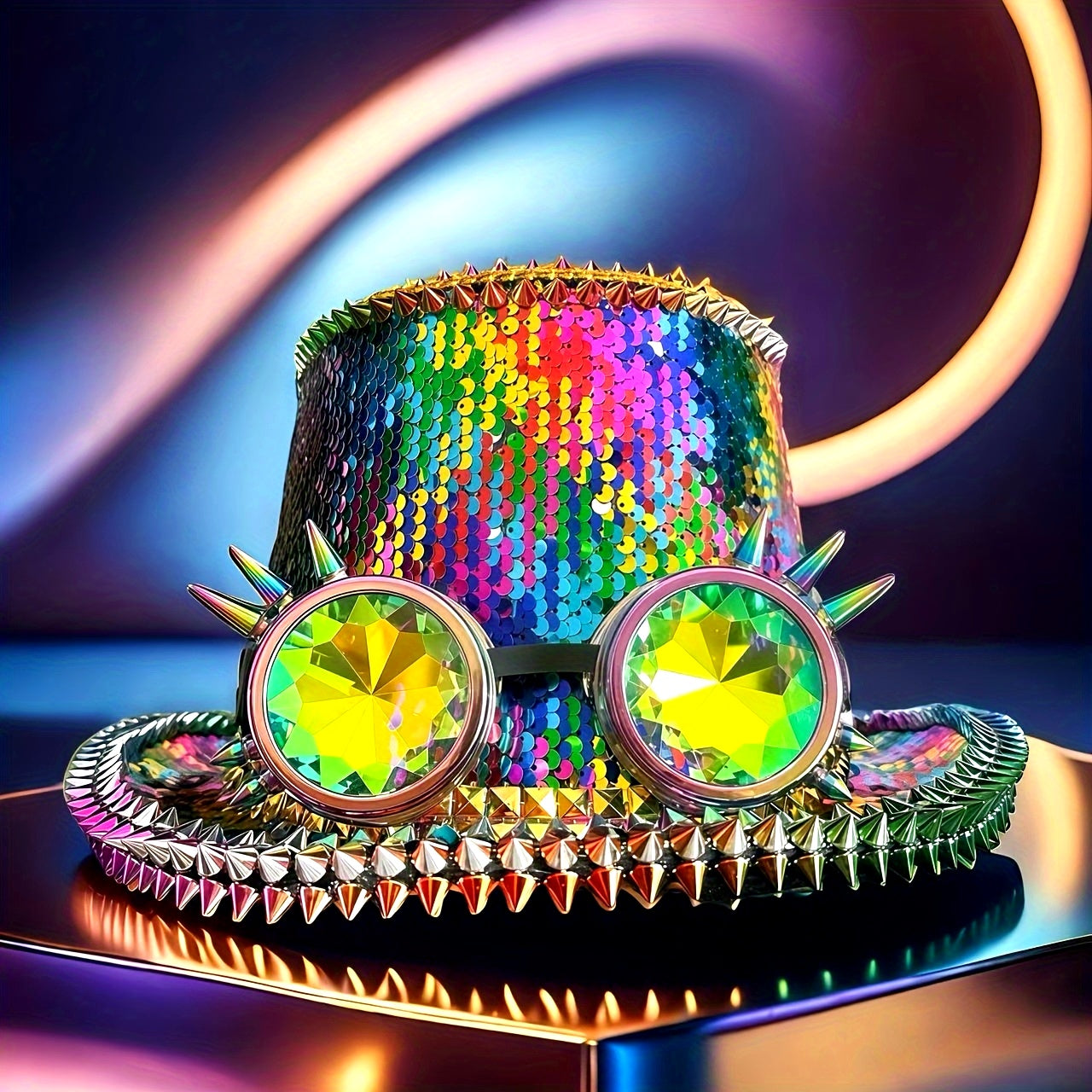 Steampunk Rainbow Top Hat with Goggles