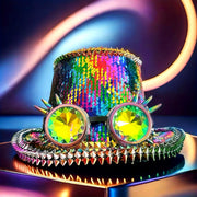 Steampunk Rainbow Top Hat with Goggles