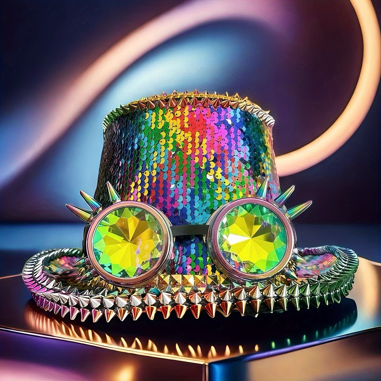 Steampunk Rainbow Top Hat with Goggles