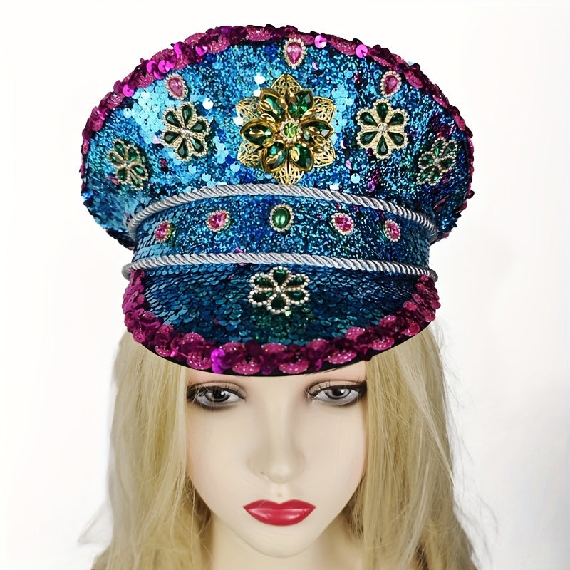 Sparkling Blue Rhinestone Captain's Hat
