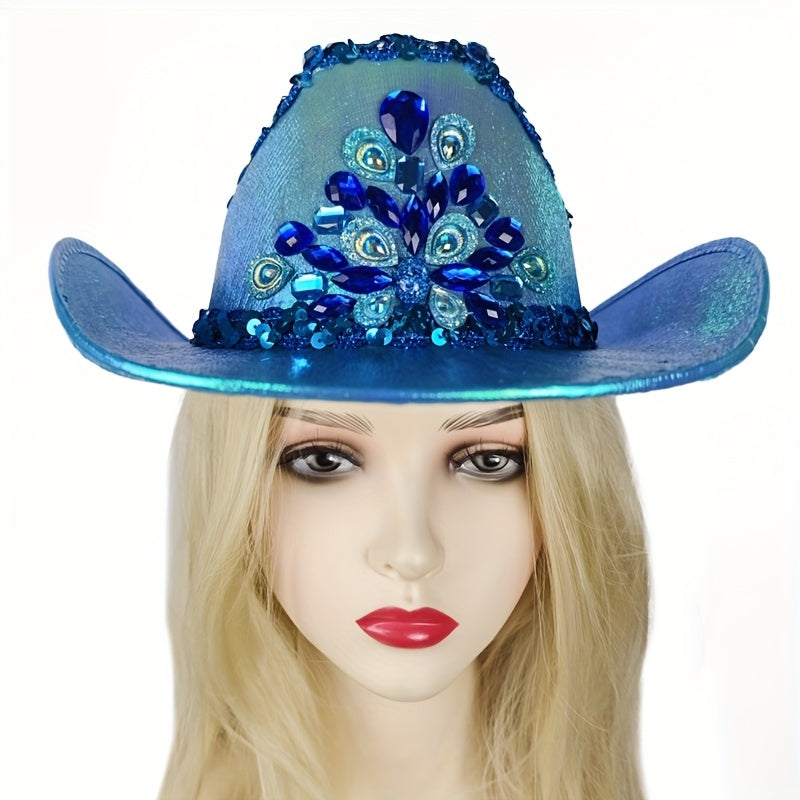 Handmade Luxury AB Color Lace Rhinestone Cowboy Hat