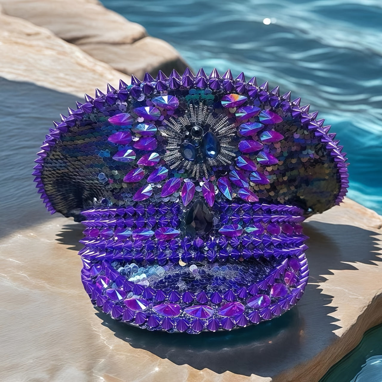 Purple Rhinestone Steampunk Captain Hat