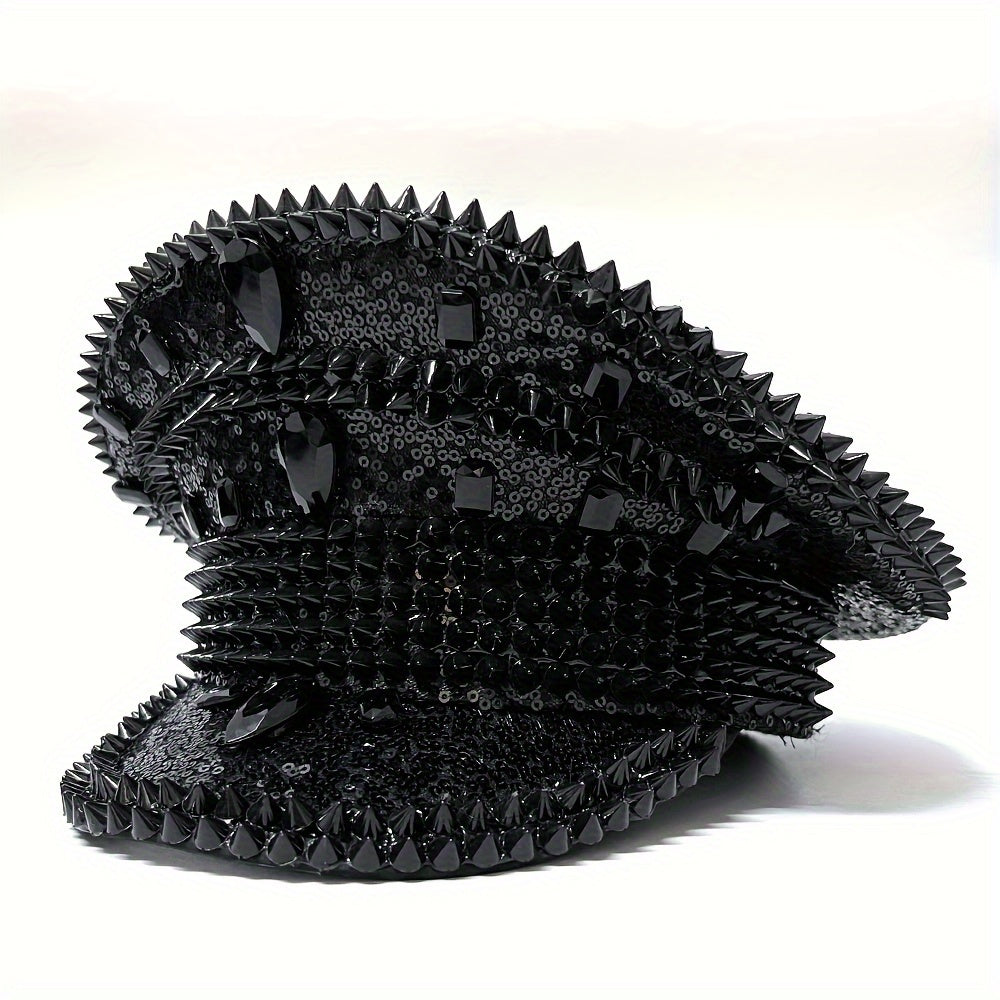 Luxury Rhinestone Punk Rivet Captain Hat