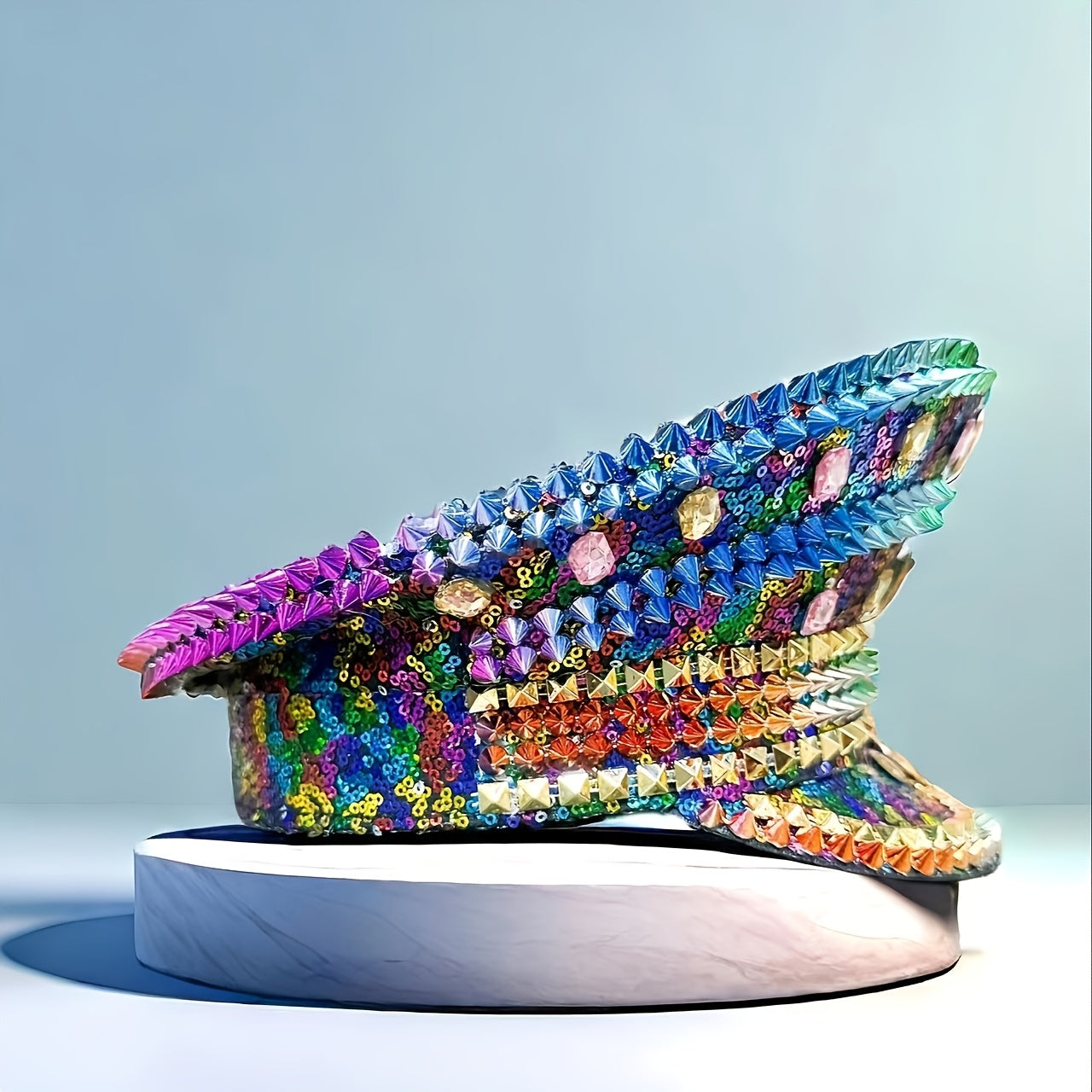 Vintage Steampunk Rainbow Rhinestone & Sequin Captain Hat