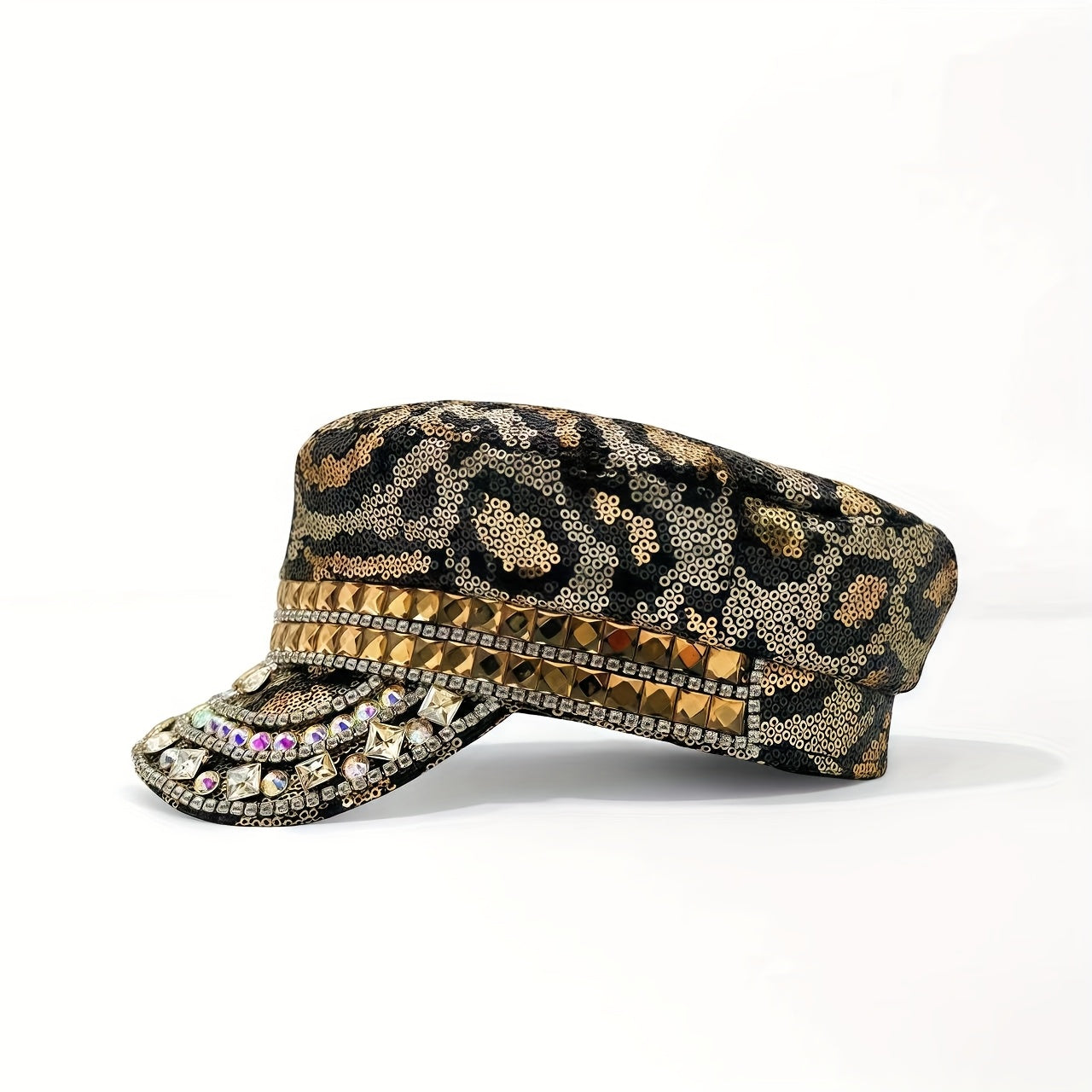 Sparkly Leopard Print Rhinestone Captain Hat