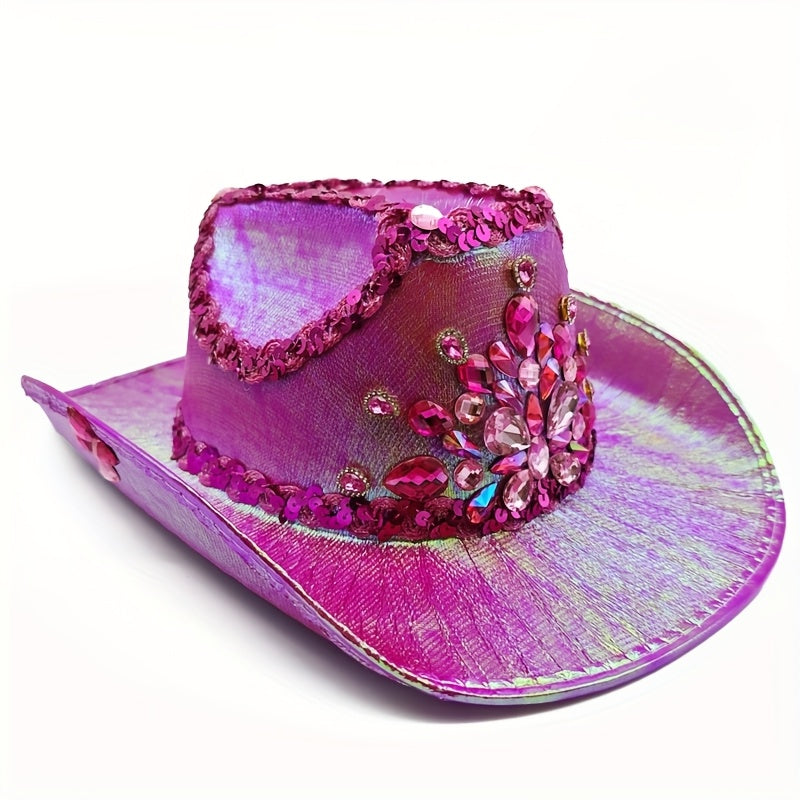 Handmade Luxury AB Color Lace Rhinestone Cowboy Hat