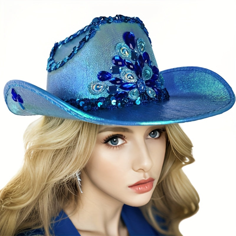 Handmade Luxury AB Color Lace Rhinestone Cowboy Hat