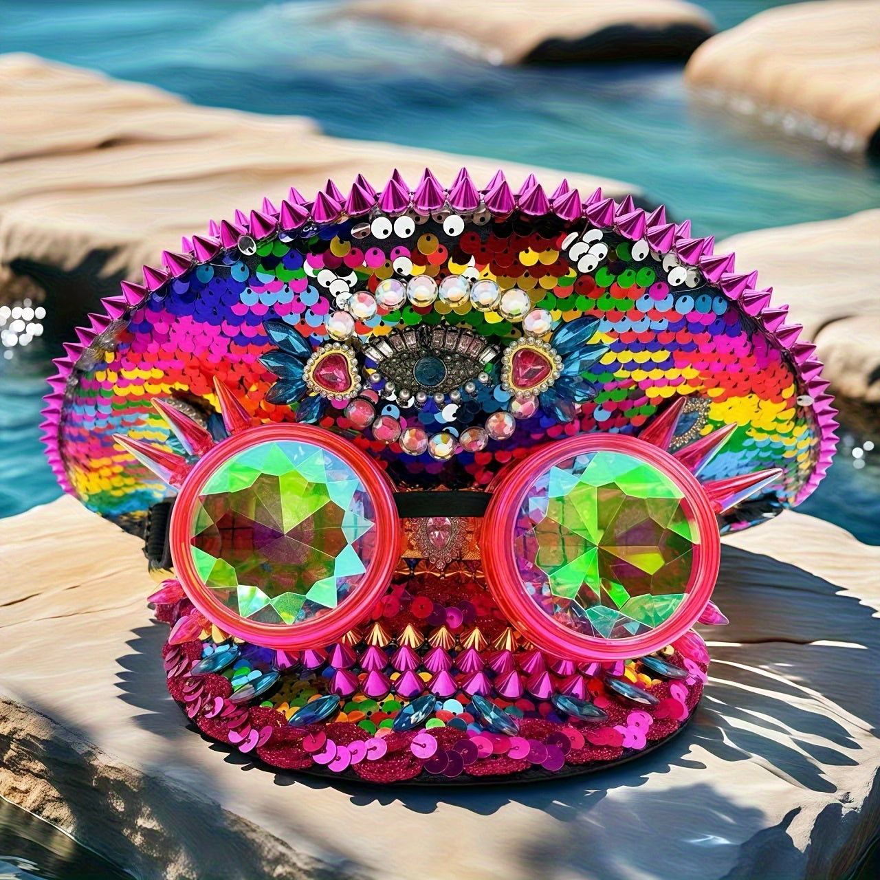 HONGLUAN Steampunk Rhinestone Captain Hat with Goggles