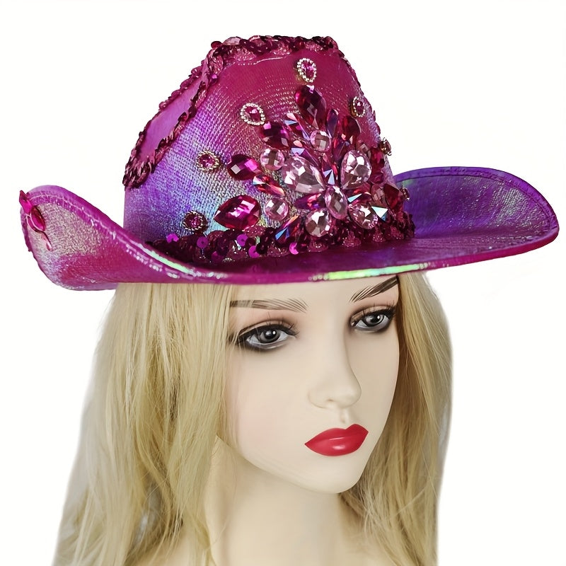 Handmade Luxury AB Color Lace Rhinestone Cowboy Hat