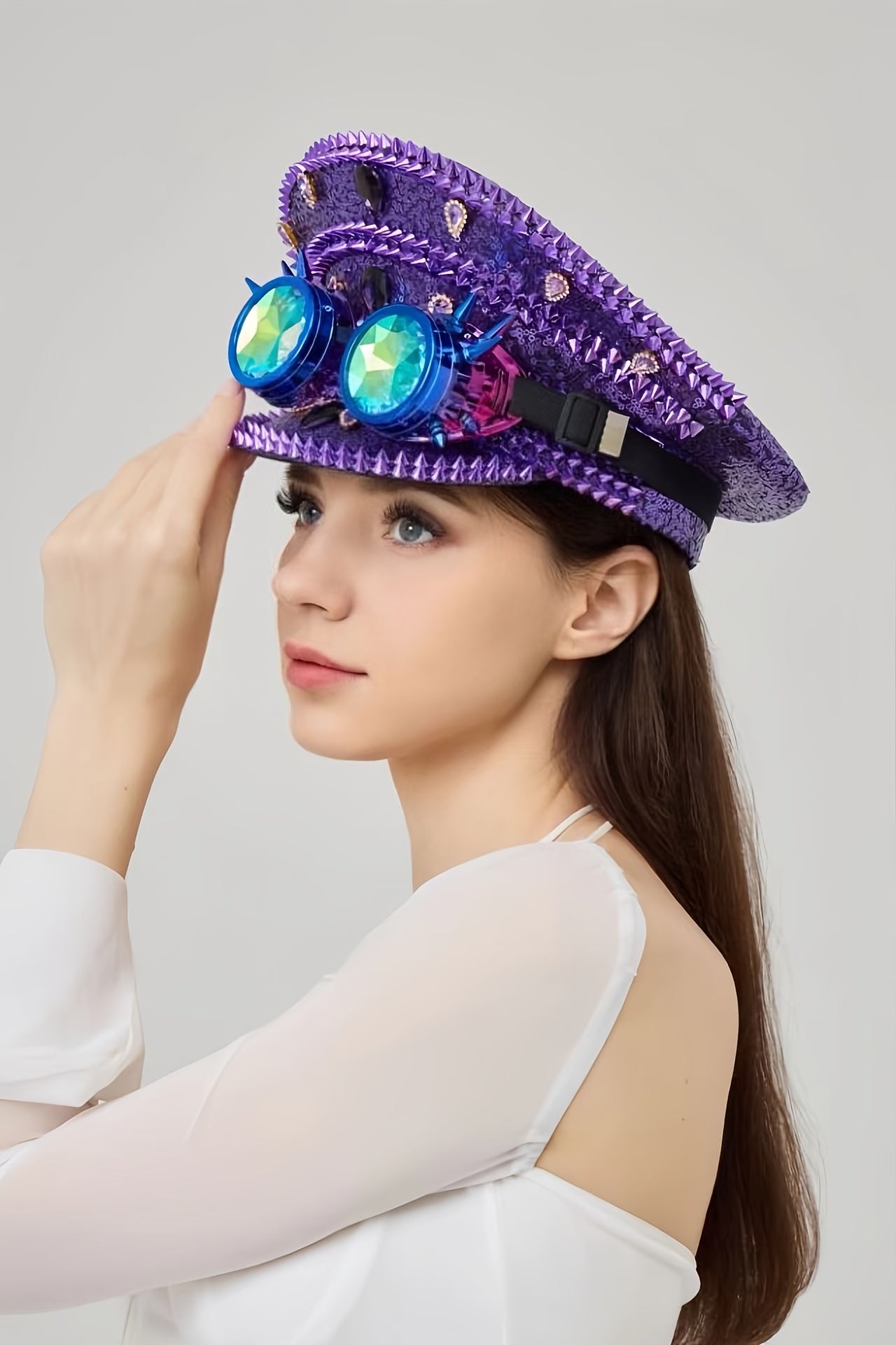 Purple Steampunk-Style Decorative hat & Goggles