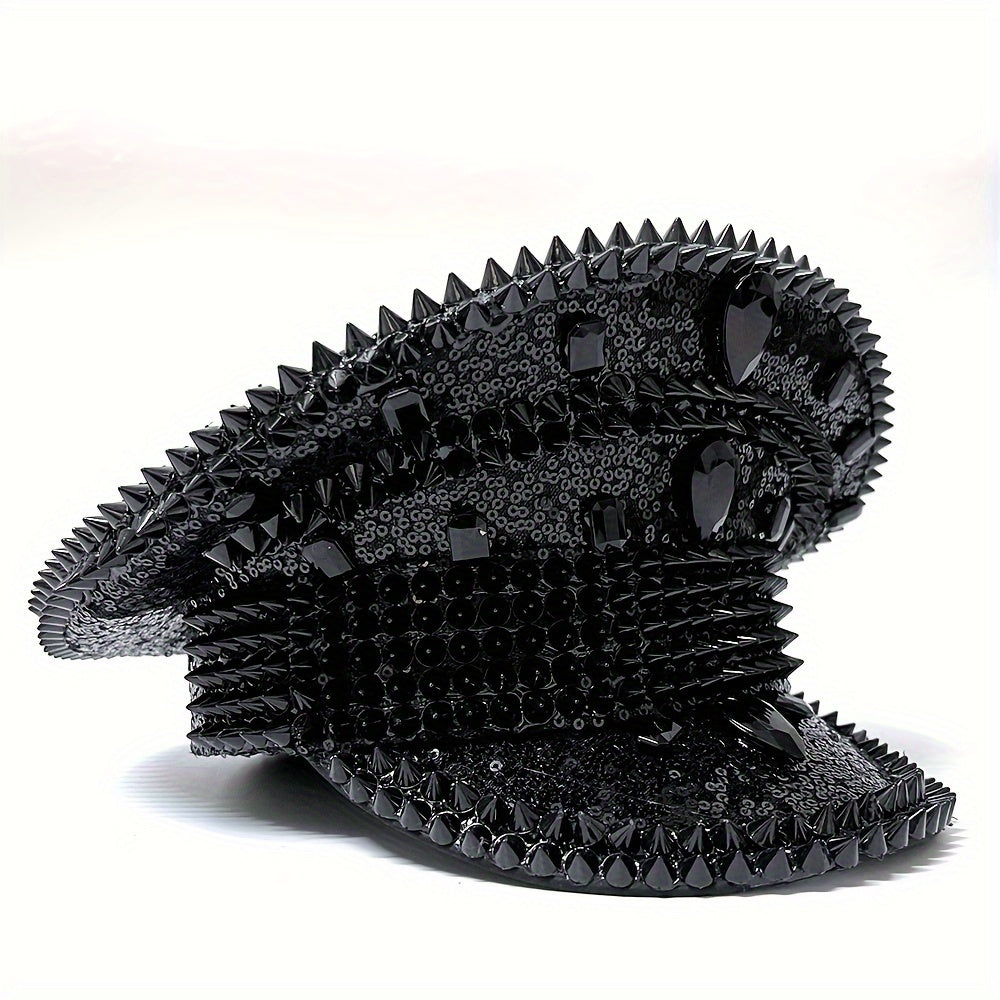 Luxury Rhinestone Punk Rivet Captain Hat