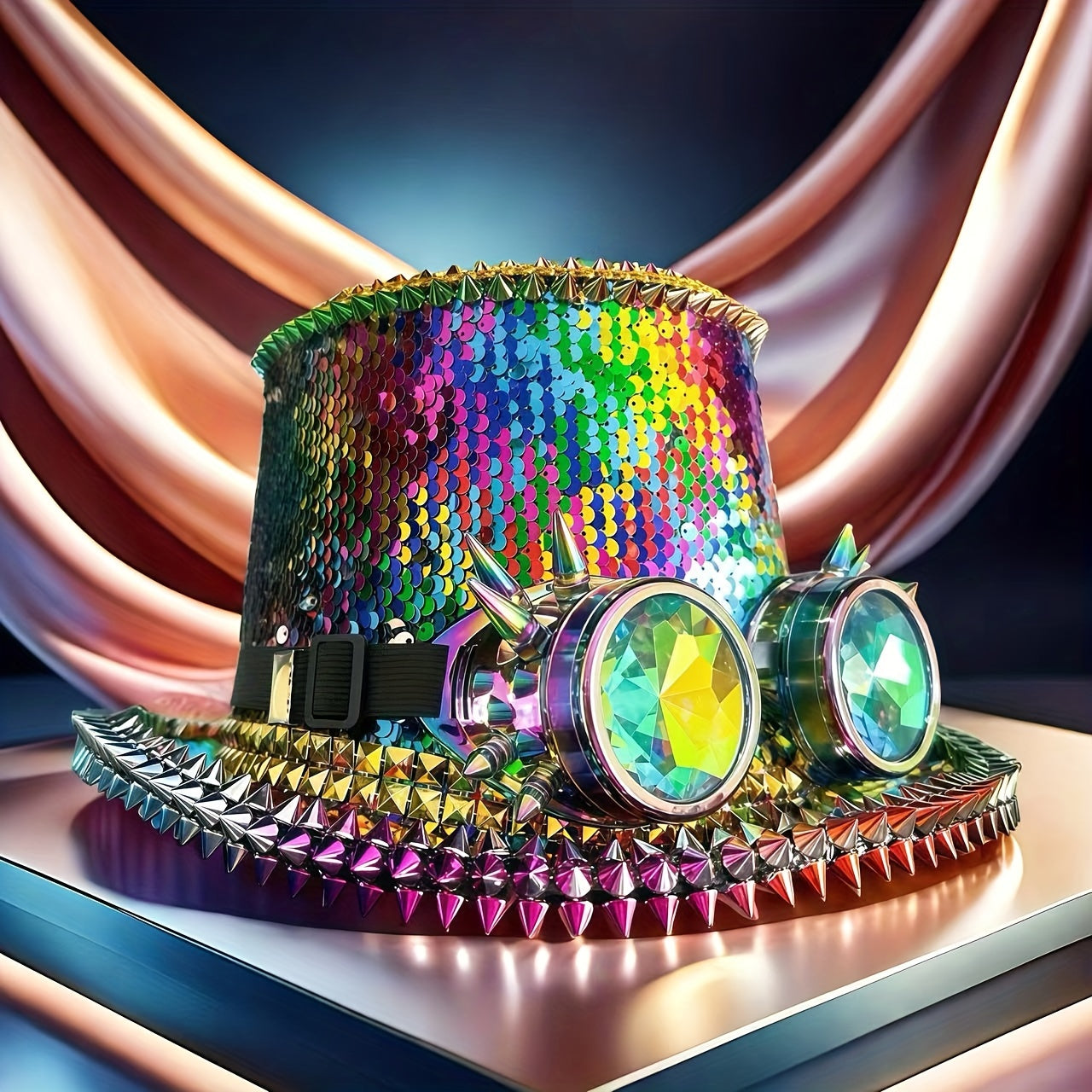 Steampunk Rainbow Top Hat with Goggles
