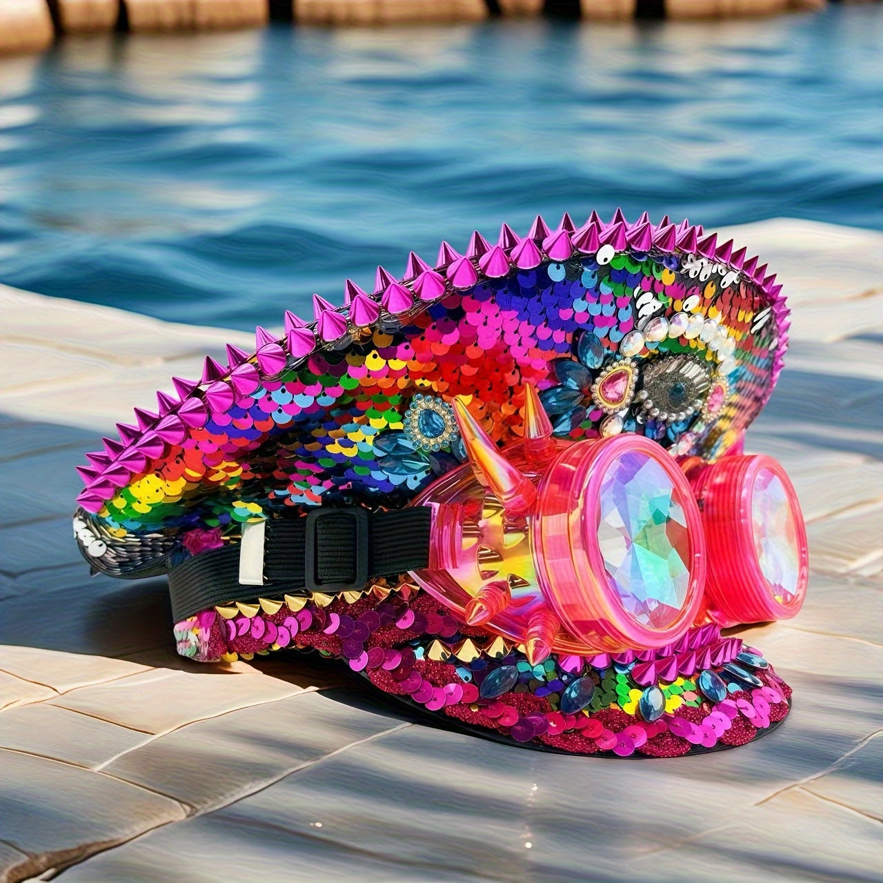 HONGLUAN Steampunk Rhinestone Captain Hat with Goggles