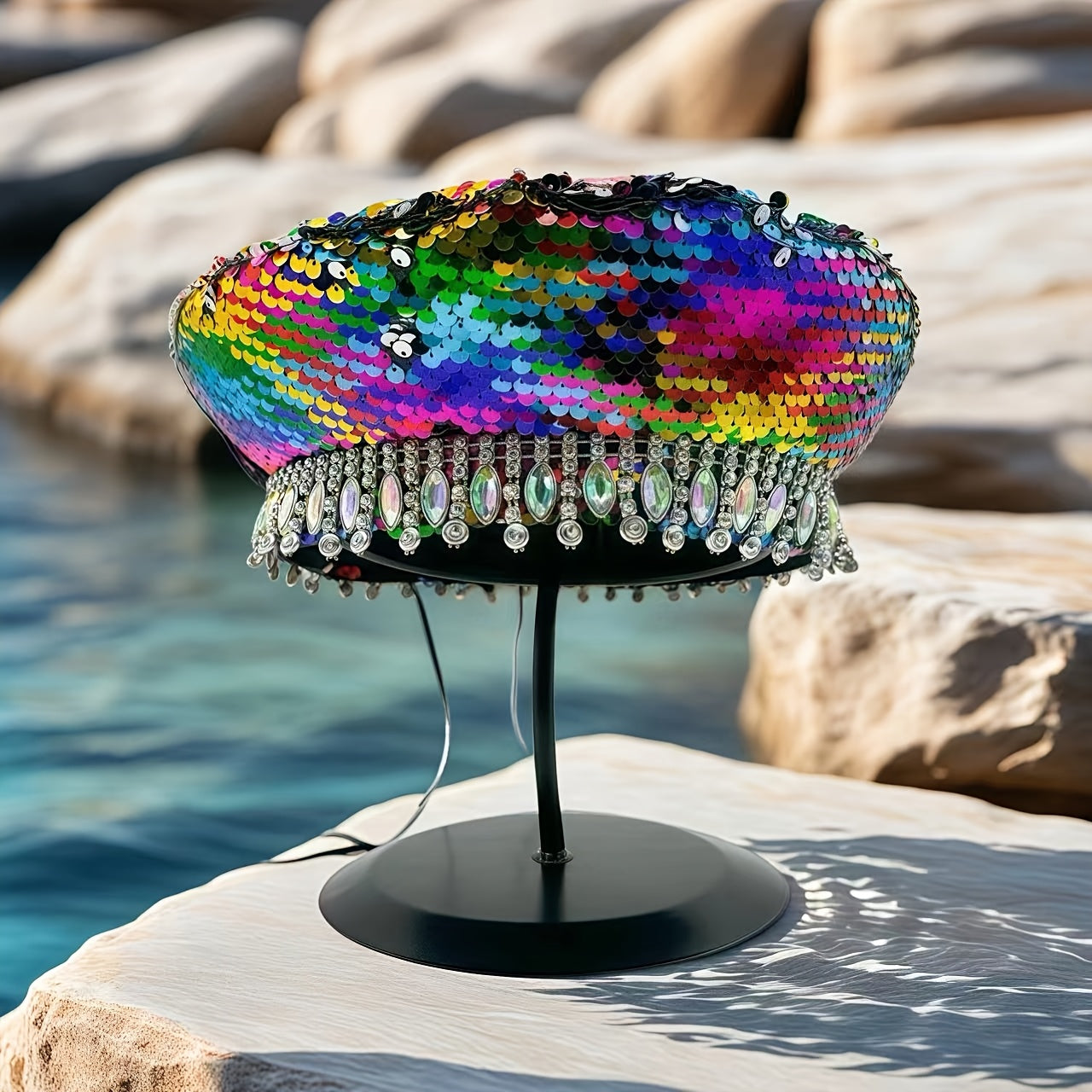 HONGLUAN Sparkling Multicolor Sequined Beret Hat