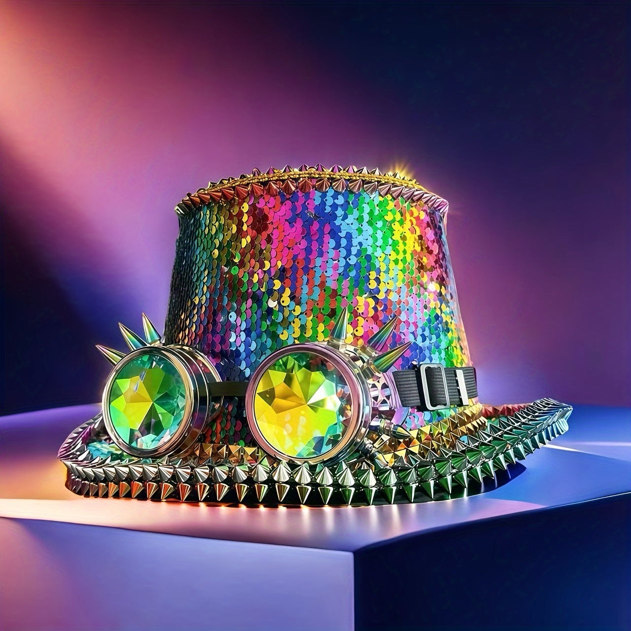 Steampunk Rainbow Top Hat with Goggles