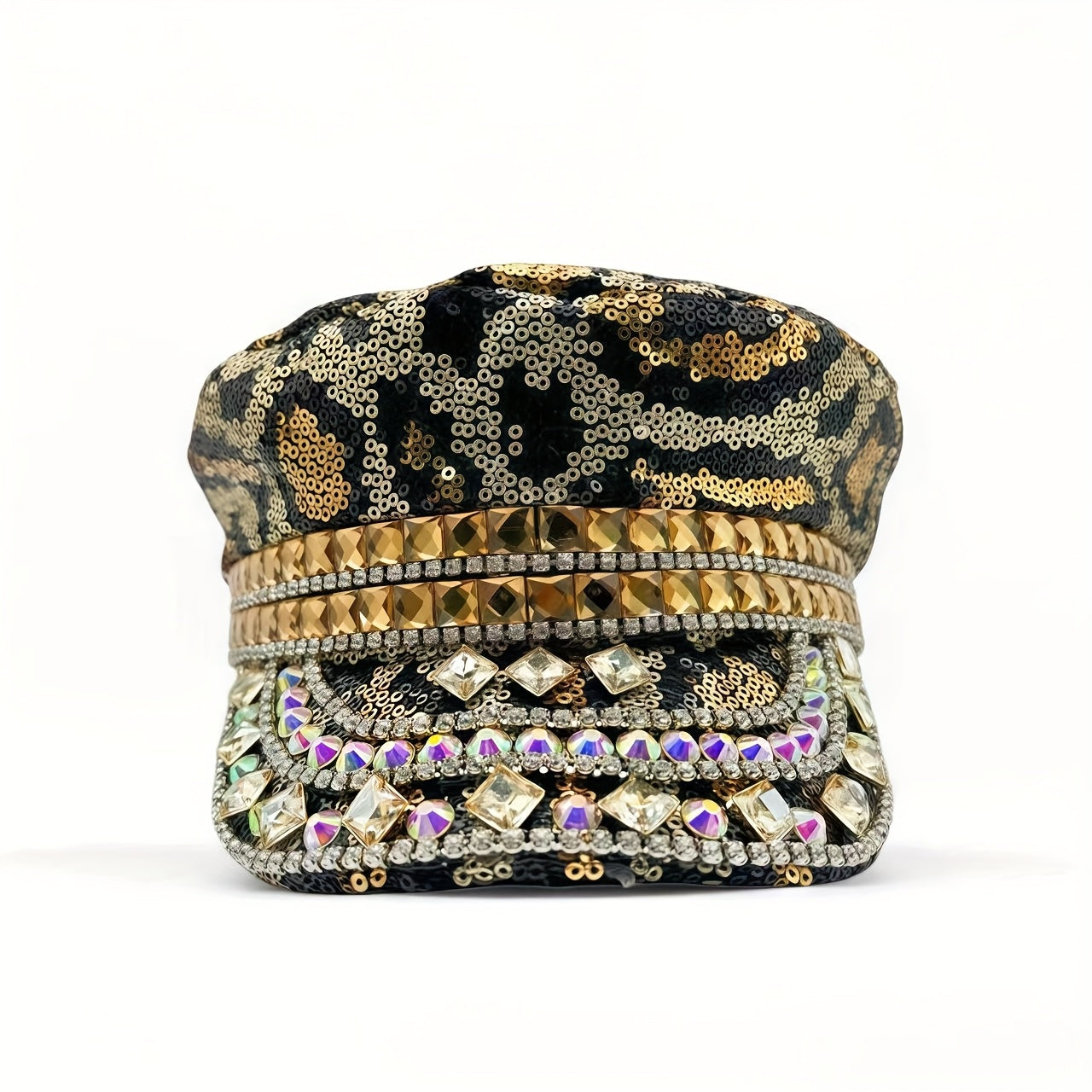 Sparkly Leopard Print Rhinestone Captain Hat