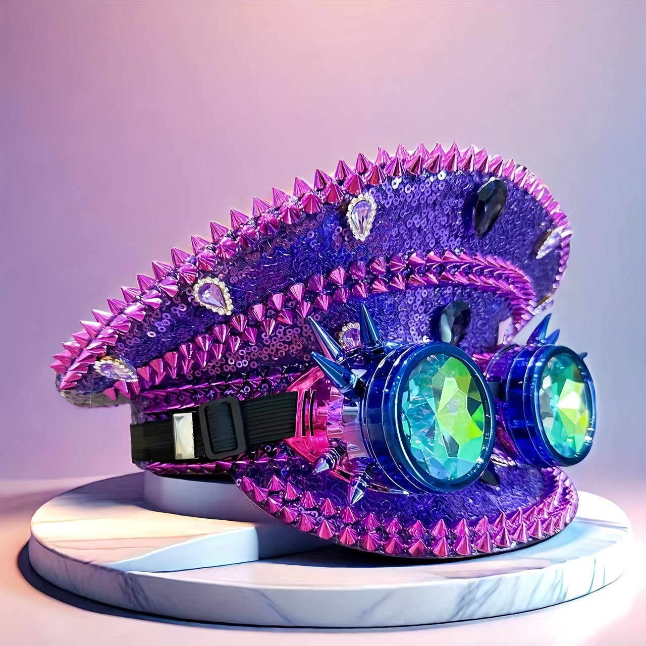Purple Steampunk-Style Decorative hat & Goggles